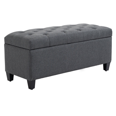HOMCOM Sitzbank mit Stauraum Polsterbank mit Leinenoptik, Sitztruhe mit Holzbeine, Truhenbank für Wohnzimmer Schlafzimmer Flur 100 x 40 x 44 cm Dunkelgrau