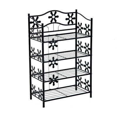 HOMCOM Estante para sapatos, estante para plantas, estante para flores, estante de chão, suporte, 4 níveis, metal, 59,5 x 30 x 92 cm, Preto
