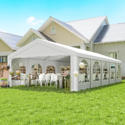 Outsunny Tente Barnum 5x10m UV40+ 10 Parois Amovibles Blanc