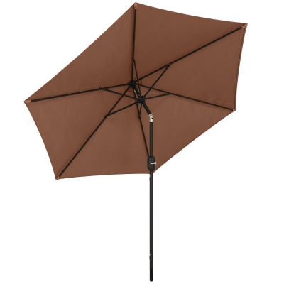 Outsunny Garden Parasol Aluminium Pole Tilt Crank Coffee 2.6m