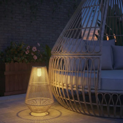 Outsunny Lampada Solare in Rattan e Acciaio 35x35x55 cm Giallo