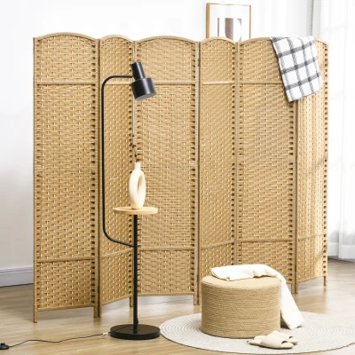 HOMCOM 6-teiliger Raumtrenner, Faltbarer Sichtschutz, Sichtschutzwand für Wohnzimmer, Schlafzimmer, Homeoffice, Natur