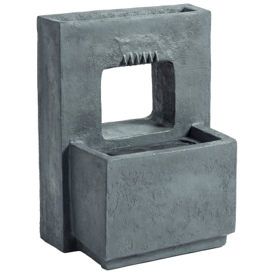 Outsunny Springbrunnen 2-stufig Gartenbrunnen mit LED Beleuchtung Pflanzkübel Pumpe Steinoptik, Verstellbar 45 x 31,5 x 58,5 cm