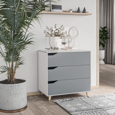 HOMCOM 3-Drawer Storage Cabinet Pine Wood Legs 75cm Grey