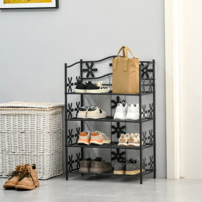 HOMCOM Estante para sapatos, estante para plantas, estante para flores, estante de chão, suporte, 4 níveis, metal, 59,5 x 30 x 92 cm, Preto