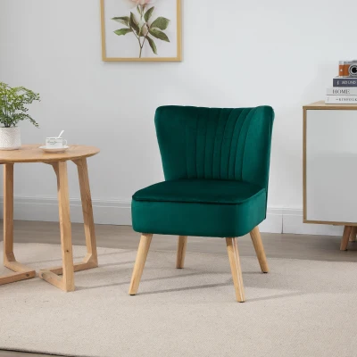 HOMCOM Modern Accent Chair Fabric Green Rubber Wood Legs