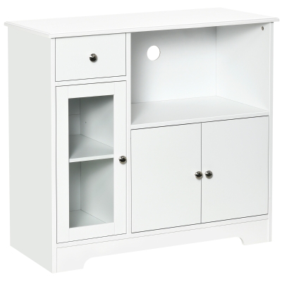 HOMCOM Móvel para Micro-ondas de cozinha Armário de Armazenamento para Cozinha Sala de Jantar 90x40x82 cm Vidro Temperado e Madeira Branco