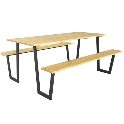 Outsunny Bierzeltgarnitur Holz 3-teilig Festzeltgarnitur mit Schirmloch Biertisch 2 x Bierbank 175 x 148 x 78 cm Naturholz