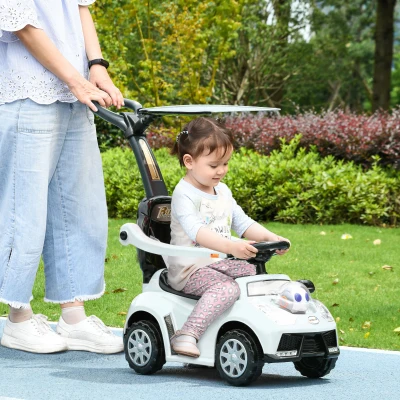 AIYAPLAY Carro Deslizante 2 em 1 Capota Removível Luzes Música Buzina Plástico e Metal 96x39x90 cm Branco e Preto