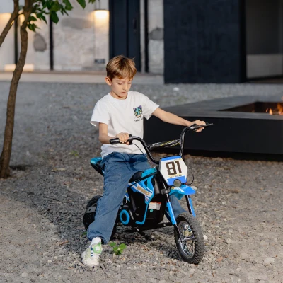 AIYAPLAY Moto Eléctrica para Niños 24V con Motor 250W Velocidad de 6-16km/h Ruedas de 12'' para Niños de 8-12 Años Azul