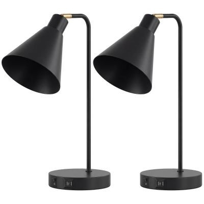Set de 2 Lămpi de Masă din Oțel cu Porturi USB, Negru