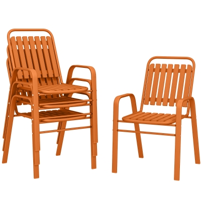 Outsunny Set 4 Sedie da Giardino Impilabili 56x66x91 cm Arancione