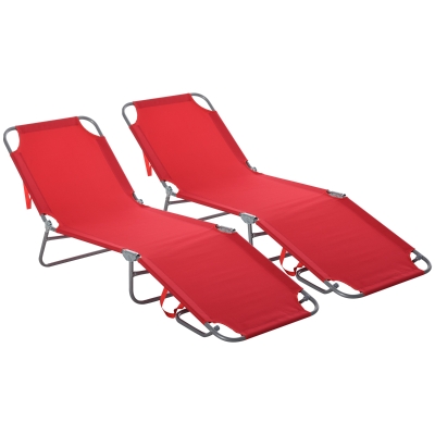 Outsunny Transat Pliable Métal Polyester Rouge Multipositions