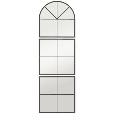 HOMCOM Wandspiegel dreiteilig, bogenförmiger Spiegel mit Metallrahmen, dekorativ 60 x 2 x 180 cm Schwarz