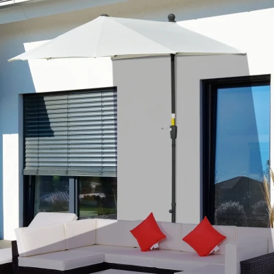 Outsunny Sonnenschirm Halbrund 1,9 x 2 m Doppelsonnenschirm mit Handkurbel Ständer Cremeweiß