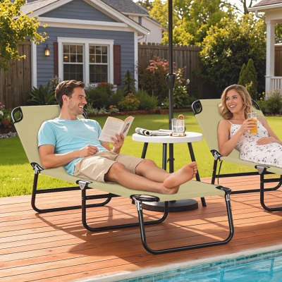 Outsunny Tumbona Plegable Reclinable con Ángulo Ajustable de 5 Posiciones para Jardín Exterior Piscina Terraza Camping Carga 120 kg 188x56x28 cm Beige
