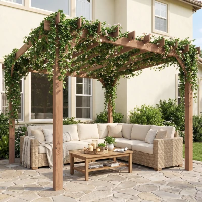 Outsunny Wooden Pergola Garden Trellis Maple Wood-effect 3x3m