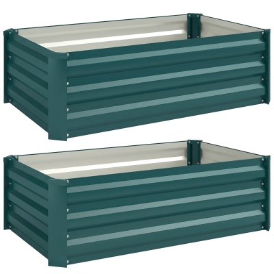Outsunny Set of Two 100 x 60cm Steel Planter Boxes -Green