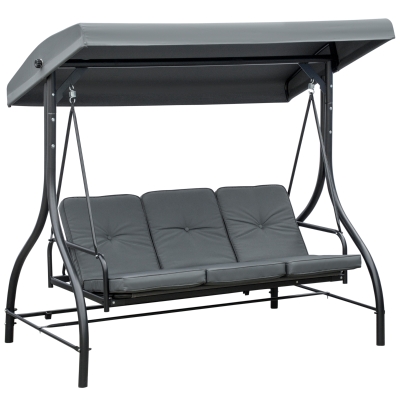 Outsunny Schaukelbank, Hollywoodschaukel mit Sonnenschutz, Gartenschaukel, Verandaschaukel, 3 Sitze, Schaukelbett