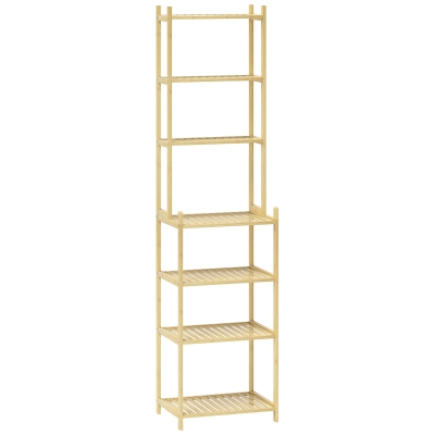 HOMCOM Badezimmerregal mit 7 Ebenen, Badregal aus Bambus, wasserfest, robust, 180 cm