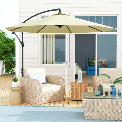 Outsunny Ombrellone da Giardino 3x2.5 m a Braccio Beige