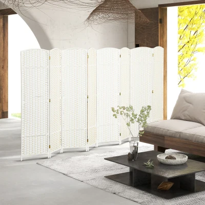 HOMCOM 8-teiliger Raumtrenner, Faltbarer Sichtschutz, Sichtschutzwand für Wohnzimmer, Schlafzimmer, Homeoffice, Weiß