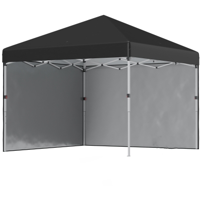 Outsunny Faltpavillon, 2 Seitenwände, höhenverstellbar, mit Transporttasche, rostfreies Stahlgestell, 3x3 m, Schwarz