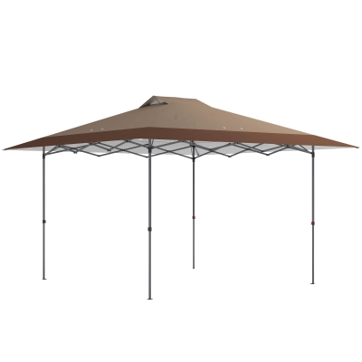 Outsunny Carpa Plegable Pop-up 4x4 m con Bloqueo Central UPF50+ Altura Ajustable Bolsas de Arena y Bolsa con Ruedas Beige y Café