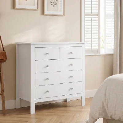 HOMCOM Cómoda de 5 Gavetas Móvel de Armazenamento com Puxadores Trilhos Metálicos em Madeira 79x39,5x80,5 cm Branco