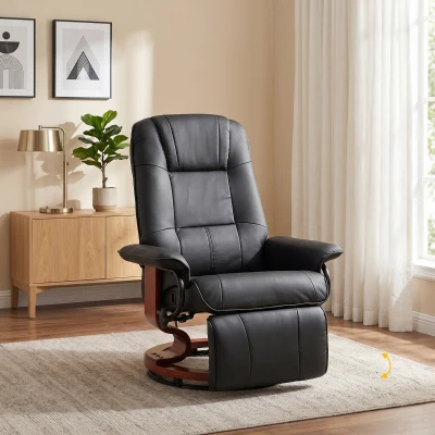 HOMCOM Fauteuil Relax Pivotant 360° Repose-Pieds Bois Noir