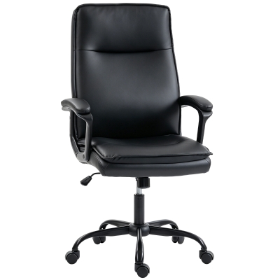 Scaun de Birou Ergonomic din Piele PU, Rotativ, Funcție Legănare, Negru