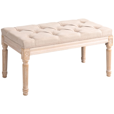 HOMCOM Banco Vintage Design Capitonê com Botões Pernas Torneadas Gasto Chique Creme