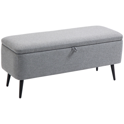 HOMCOM Banc Coffre Rangement Tissu Gris Pieds Acier Noir