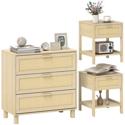 HOMCOM Rattan Chest of Drawers Wood Boho Set Natural