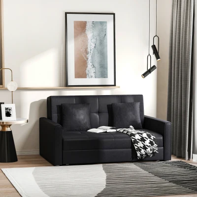 HOMCOM Sofá Cama de 2 Plazas Sofá Cama Tapizado en Poli Algodón con 2 Cojines Desmontables y Espacio de Almacenamiento Sofá Doble para Salón Oficina  152x101x81 cm Gris Carbón