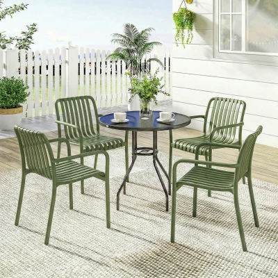 Outsunny Set 4 Sedie da Giardino Impilabili in Plastica Verde