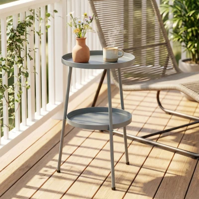 Outsunny Beistelltisch Ø36 cm, Balkontisch aus Metall Esstisch Outdoor, rund Terrassentisch für Garten Terrasse Balkon Dunkelgrau