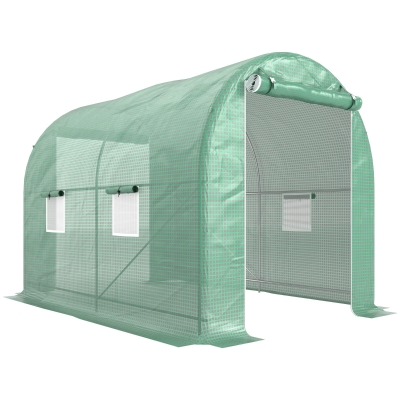 Outsunny Serre Tunnel 6m² Châssis Renforcé 4 Fenêtres Vert