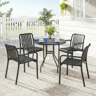 Outsunny Set 4 Sedie da Giardino Impilabili, Nero