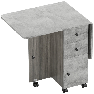HOMCOM Mesa Plegable de Comedor con Ruedas Alas Abatibles 2 Cajones y Armario Hasta 6 Personas 120x60x76,5 cm Gris