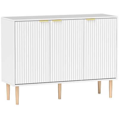 HOMCOM Aparador de Salón con Estante Ajustable Aparador de 3 Puertas Acanaladas 107x35x80 cm Blanco