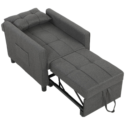 HOMCOM Poltrona Letto Singolo in Tessuto Effetto Lino Grigio