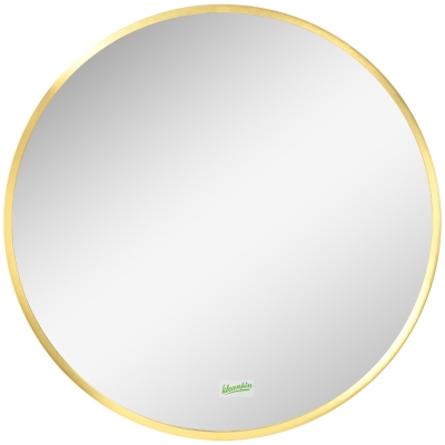 kleankin Runder Wandspiegel für Bad, Schlafzimmer, Flur, Metallrahmen, Farbe: Gold, Ø50 cm