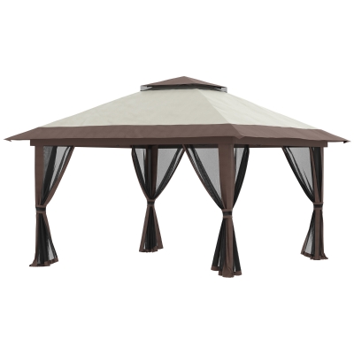 Outsunny Faltpavillon, höhenverstellbar, 4 Netzwände, Lüftungsdach, Tragetasche, Schnellaufbau, 4 x 4 x 3 m, Beige