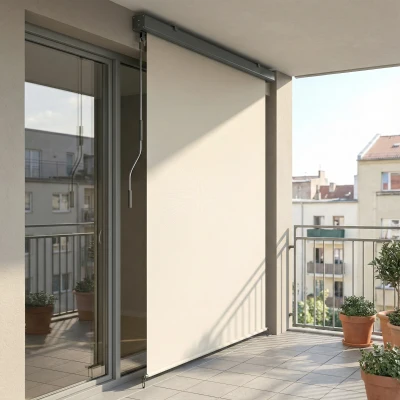 Outsunny Marchiză Rulantă din Poliester Anti-UV cu Carcasă din Aluminiu și Manivelă, 250x160 cm, Alb Crem