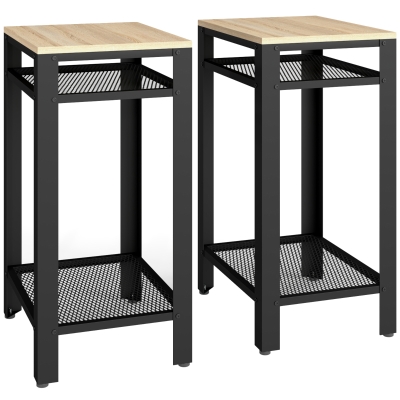 HOMCOM Side Table Set 3-Layer Storage Metal Oak Black