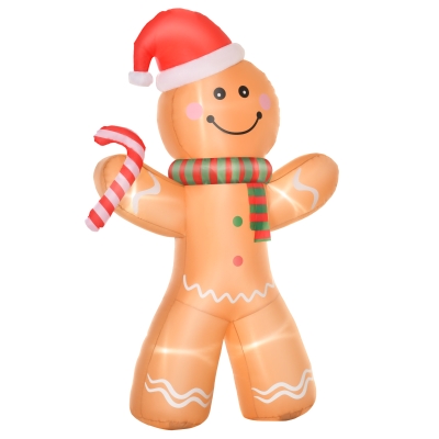HOMCOM 8ft Christmas Inflatable Gingerbread Man, Lighted Blow Up Decor for Indoor and Outdoor Garden Party Prop