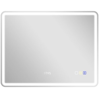 HOMCOM Badezimmerspiegel mit LED-Beleuchtung, Anti-Beschlags-Pad, 3 verstellbare Farben, Uhr, 700 x 900 mm, Silberfarben