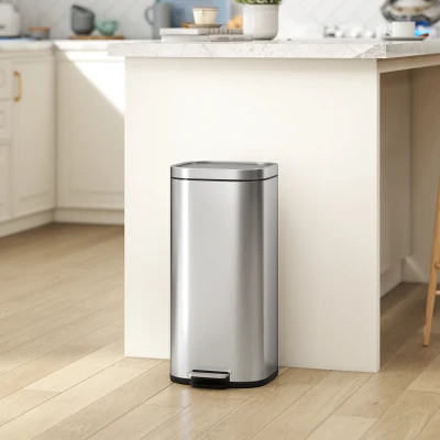 HOMCOM Poubelle Cuisine 30L à Pédale avec Seau Amovible Argent