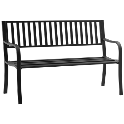 Outsunny Metal Garden Loveseat Bench Slatted Seat Black